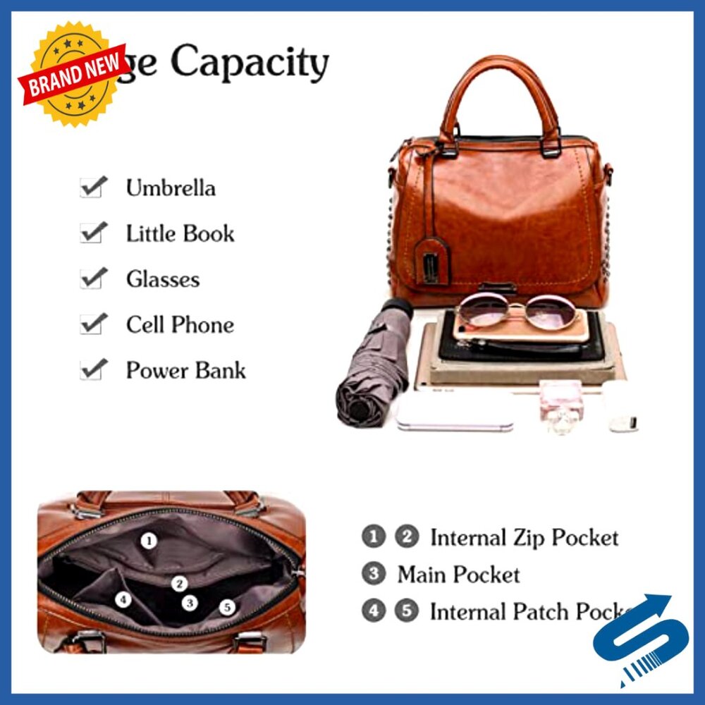 Vintage PU Leather Satchel Crossbody Bag with Adjustable Strap for Work Travel - Picture 6 of 7